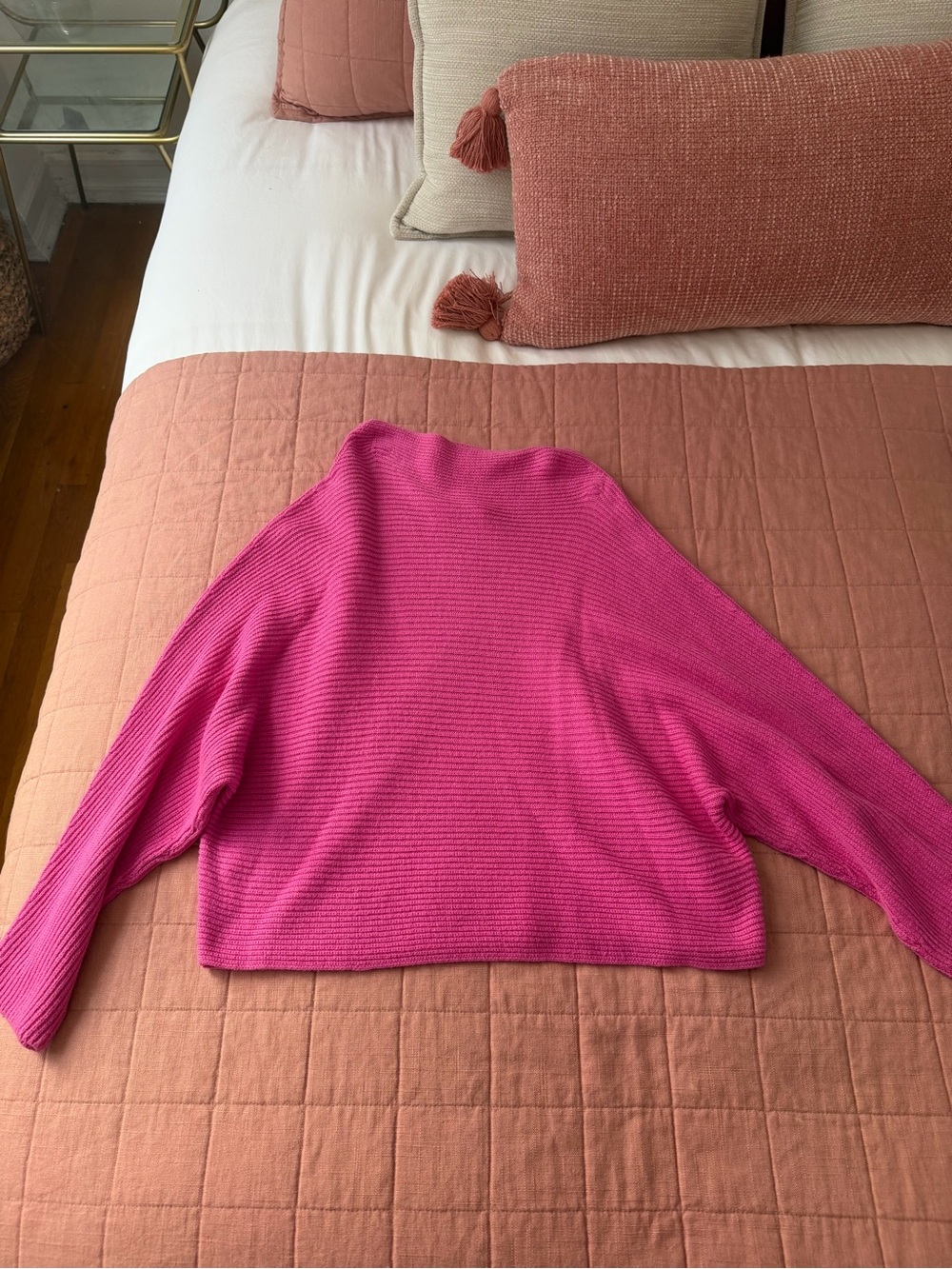 Leith Bright Pink Ribbed Mockneck Sweater